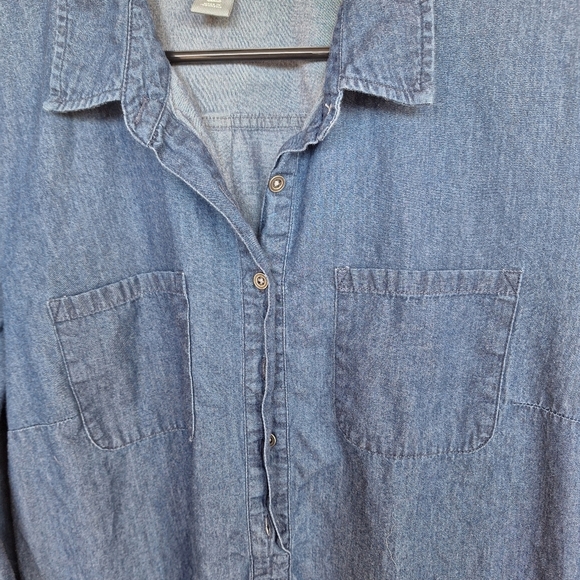 Old Navy Chambray Dress SzL Long Sleeves Collar/Cuffs Blue 1/2Button Front - Picture 3 of 8